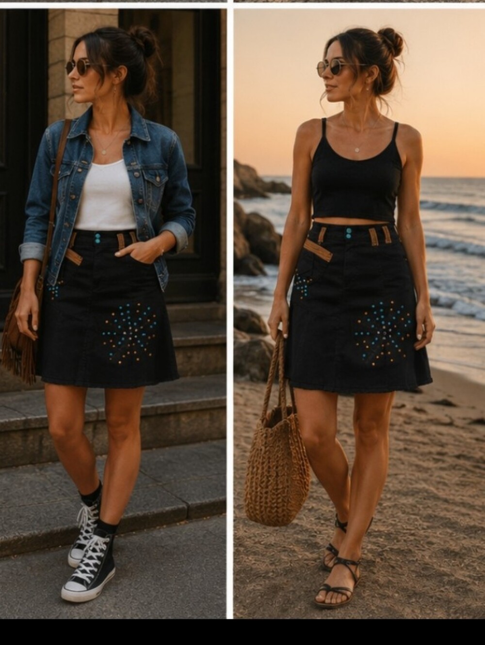 VINTAGE BOHO Black Denim SKIRT